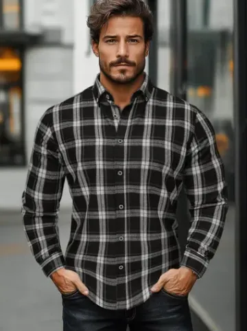 Koszula flanelowa męska czarna O/V131^Ozonee Sale