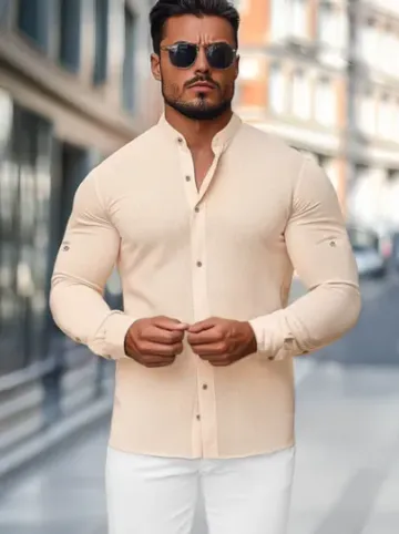 Koszula męska brzoskwiniowa O/V85Z^Ozonee Fashion
