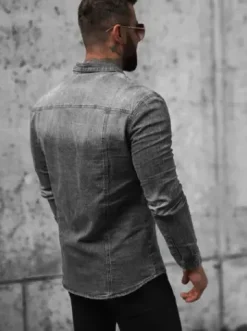 Koszula męska jeansowa szara NB/MC712G^Ozonee Fashion