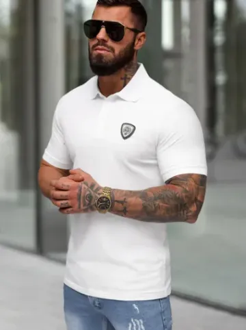 Koszulka męska polo biała NB/MT3121^Ozonee Fashion