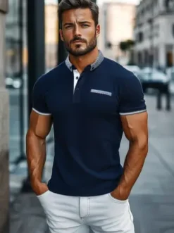 Koszulka męska polo granatowa O/PA6628^Ozonee Fashion