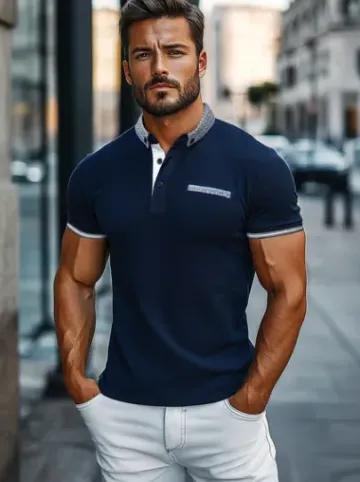 Koszulka męska polo granatowa O/PA6628^Ozonee Fashion