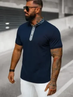 Koszulka męska polo ze stójka granatowa O/DA803^Ozonee Discount