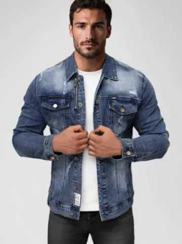Kurtka męska jeansowa ciemno-niebieska NB/MJ522BSZ^Ozonee Discount