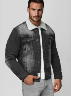 Kurtka męska jeansowa sherpa czarna NB/MJ513NZ^Ozonee New
