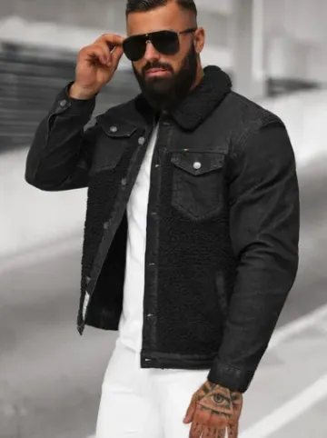Kurtka męska jeansowa sherpa czarna NB/MJ533NZ^Ozonee Fashion