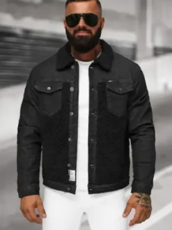 Kurtka męska jeansowa sherpa czarna NB/MJ533NZ^Ozonee Fashion