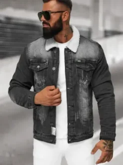 Kurtka męska jeansowa sherpa czarna NB/MJ513N^Ozonee Discount