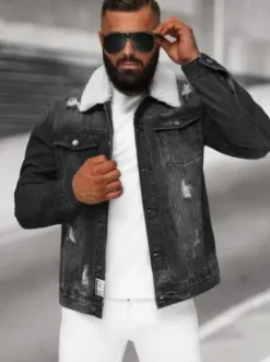 Kurtka męska jeansowa sherpa czarna NB/MJ502NZ^Ozonee Outlet