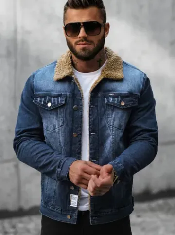 Kurtka męska jeansowa sherpa ciemno-niebieska NB/MJ520BSZ^Ozonee New