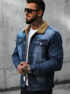 Kurtka męska jeansowa sherpa ciemno-niebieska NB/MJ520BSZ^Ozonee New