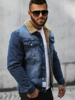 Kurtka męska jeansowa sherpa ciemno-niebieska NB/MJ520BSZ^Ozonee New