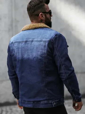 Kurtka męska jeansowa sherpa ciemno-niebieska NB/MJ520BSZ^Ozonee New