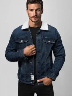 Kurtka męska jeansowa sherpa granatowa NB/MJ517BSZ^Ozonee Clearance