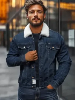 Kurtka męska jeansowa sherpa granatowa NB/MJ517BS^Ozonee Best