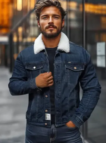 Kurtka męska jeansowa sherpa granatowa NB/MJ517BS^Ozonee Best