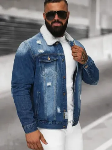 Kurtka męska jeansowa sherpa niebieska NB/MJ502BZ^Ozonee New