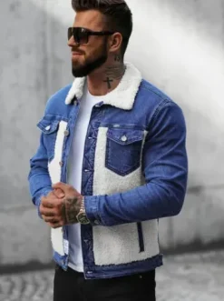 Kurtka męska jeansowa sherpa niebieska NB/MJ533BZ^Ozonee Outlet