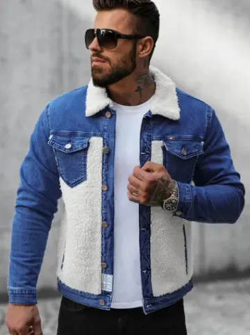 Kurtka męska jeansowa sherpa niebieska NB/MJ533BZ^Ozonee Outlet