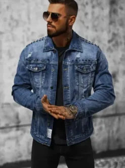 Kurtka męska jeansowa z nitami niebieska NB/MJ504BZ^Ozonee Sale