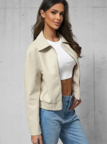 Kurtka skórzana damska beżowa O/G116^Ozonee Clearance