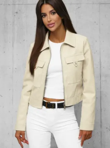 Kurtka skórzana damska beżowa O/G117Z^Ozonee Fashion