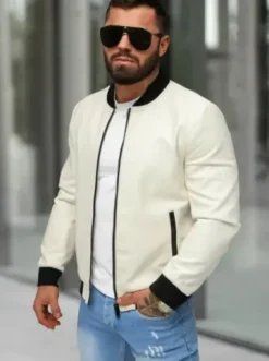 Kurtka skórzana męska bomberka ecru JS/11Z8107^Ozonee Fashion