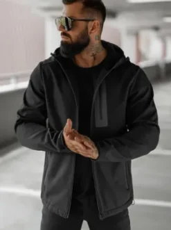 Kurtka softshell męska z kapturem czarna JS/27B6513/3Z^Ozonee Online