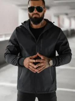 Kurtka softshell męska z kapturem czarna JS/27B6529/3Z^Ozonee Discount