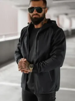 Kurtka softshell męska z kapturem czarna JS/27B6529/3Z^Ozonee Discount