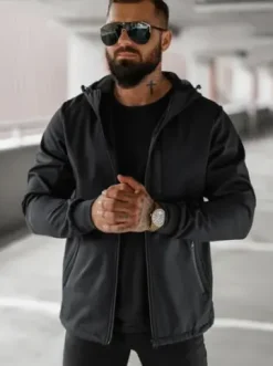 Kurtka softshell męska z kapturem czarna JS/27B6529/3Z^Ozonee Discount