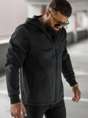 Kurtka softshell męska z kapturem czarna JS/27B6529/3Z^Ozonee Discount