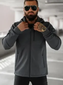Kurtka softshell męska z kapturem grafitowa JS/27B6529/5Z^Ozonee Sale
