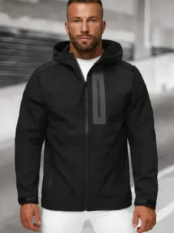 Kurtka softshell męska z kapturem czarna JS/27B6513/3^Ozonee Outlet