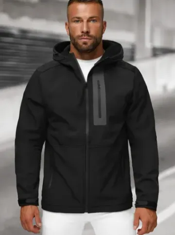 Kurtka softshell męska z kapturem czarna JS/27B6513/3^Ozonee Outlet