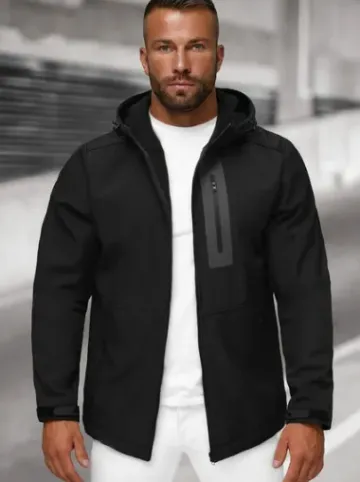 Kurtka softshell męska z kapturem czarna JS/27B6513/3^Ozonee Outlet