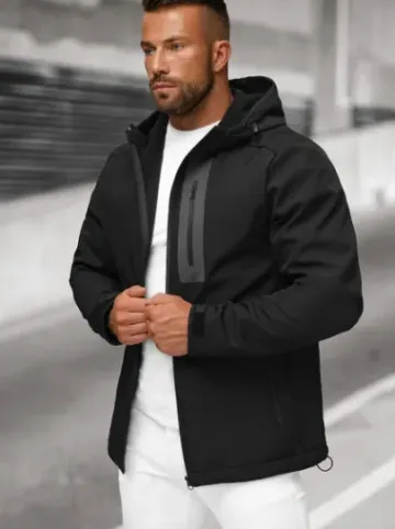 Kurtka softshell męska z kapturem czarna JS/27B6513/3^Ozonee Outlet