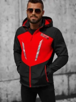 Kurtka softshell męska z kapturem czarno-czerwona JS/HH022/1CZ^Ozonee Online
