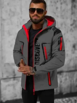 Kurtka softshell męska z kapturem szaro-czerwona JS/HH025/2BZ^Ozonee Clearance