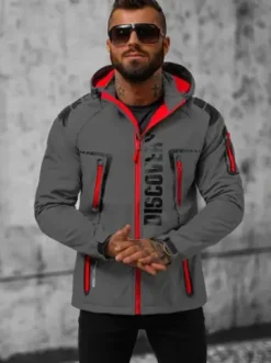 Kurtka softshell męska z kapturem szaro-czerwona JS/HH025/2BZ^Ozonee Clearance