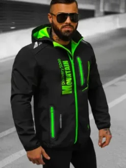 Kurtka softshell męska z kapturem czarno-zielona JS/HH026/1A^Ozonee Online