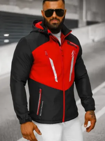 Kurtka softshell męska z kapturem czarno-czerwona JS/HH022/1C^Ozonee New