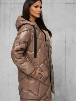 Kurtka zimowa damska długa camelowa JS/5M3189/84Z^Ozonee Sale