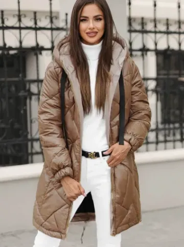 Kurtka zimowa damska długa camelowa JS/5M3189/84Z^Ozonee Fashion