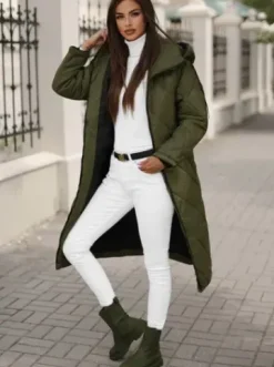 Kurtka zimowa damska długa ciemno-zielona JS/5M3171/136Z^Ozonee Fashion