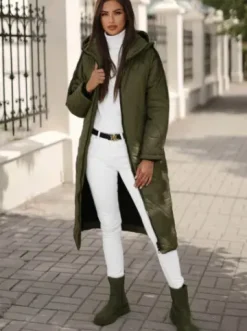 Kurtka zimowa damska długa ciemno-zielona JS/5M3171/136Z^Ozonee Fashion