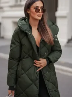Kurtka zimowa damska długa pikowana zielona JS/5M3173/136Z^Ozonee Fashion