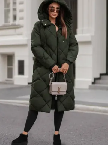 Kurtka zimowa damska długa pikowana zielona JS/5M3173/136Z^Ozonee Fashion