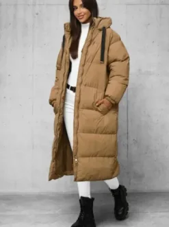 Kurtka zimowa damska długa pikowana camelowa JS/5M3163/84Z^Ozonee Sale