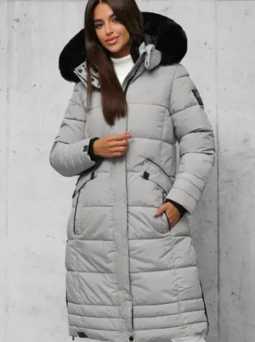 Kurtka zimowa damska długa pikowana szara O/W377^Ozonee New